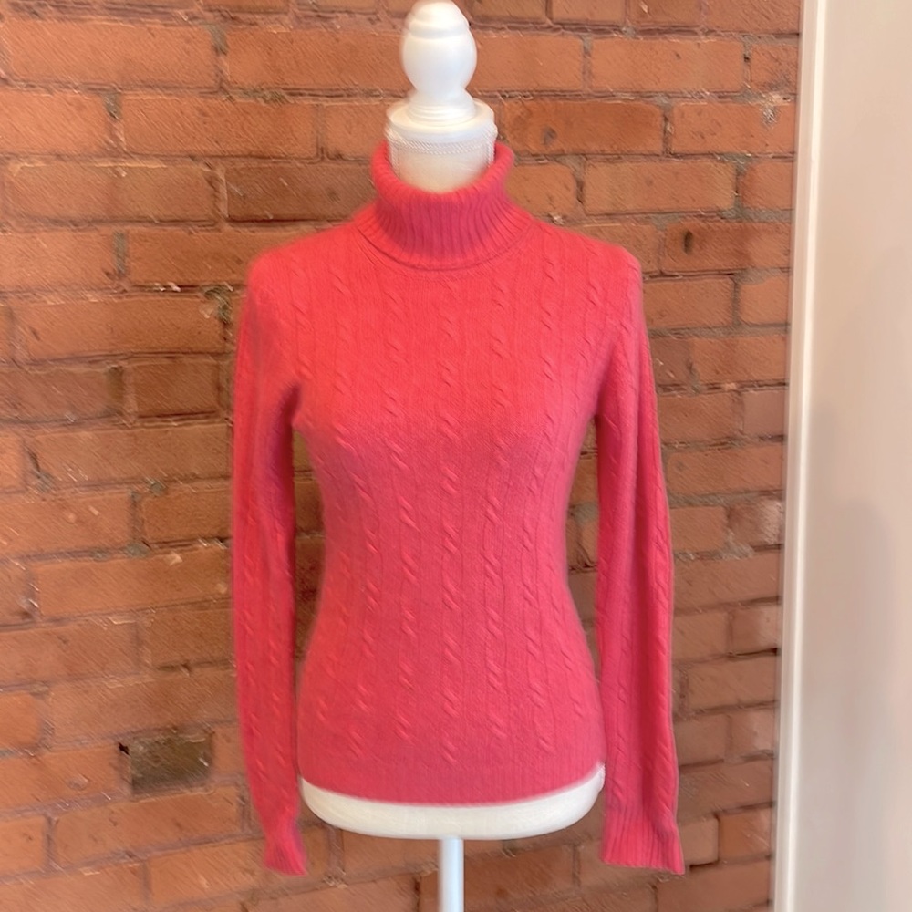 J Crew Pink Cable Knit Turtleneck Sweater Sz S